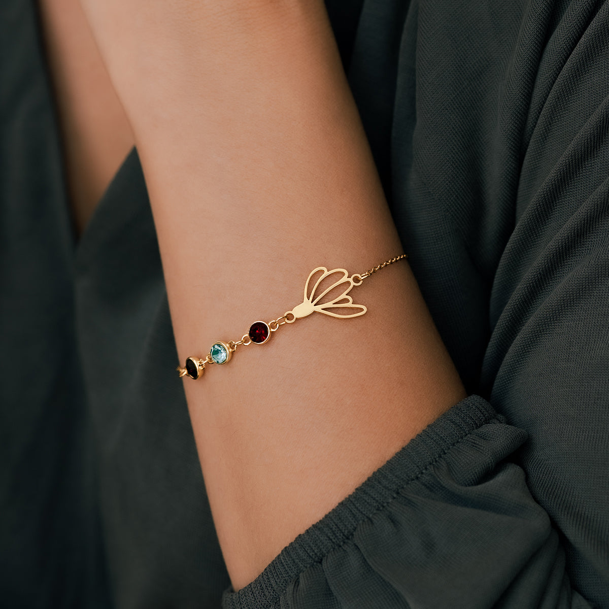 Personalized Birth Flower & Birthstones Bracelet September Morning Glory