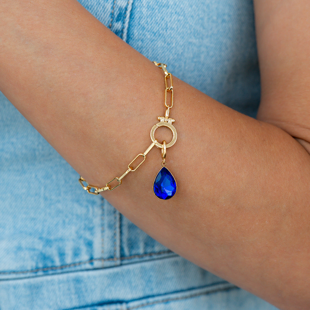 Mint Paperclip Bracelet & Teardrop Birthstone Charm