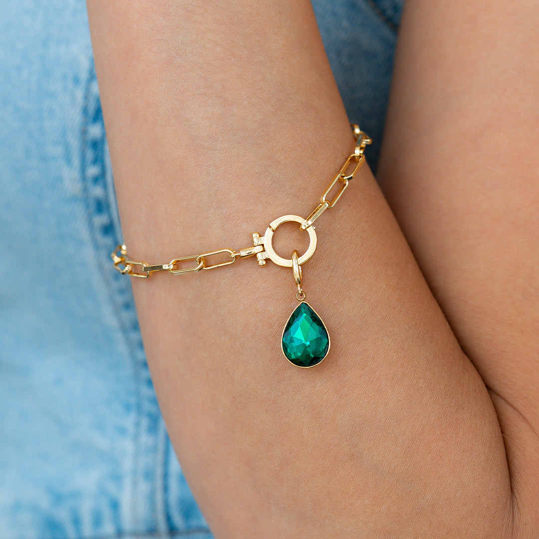 Mint Paperclip Bracelet & Teardrop Birthstone Charm