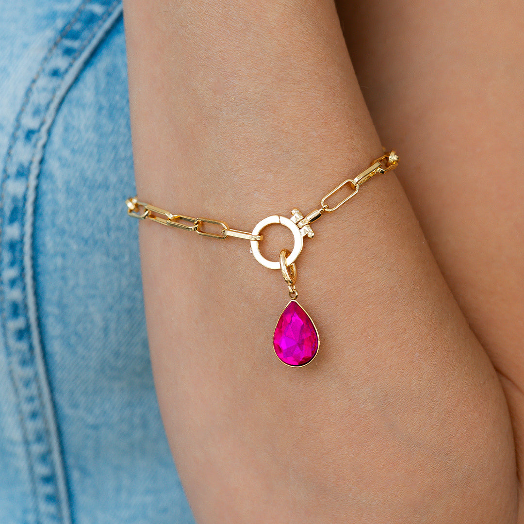 Mint Paperclip Bracelet & Teardrop Birthstone Charm