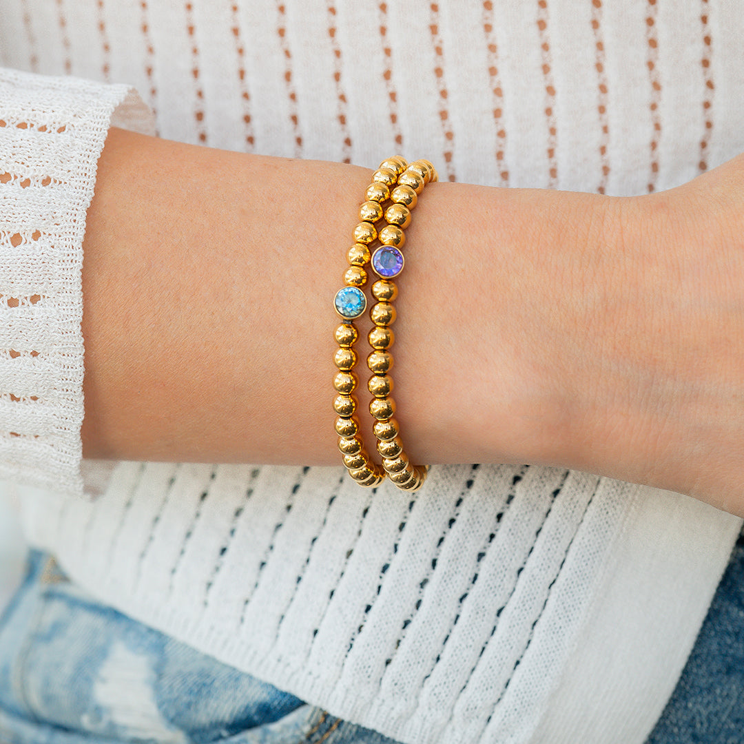 Gold Beaded Bubble Birthstone Bracelet