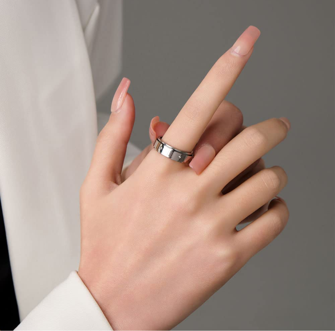 Silver Celestial Engraved Anxiety Ring