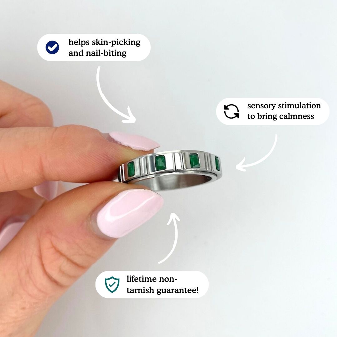 Gold Emerald Crystal Anxiety Ring