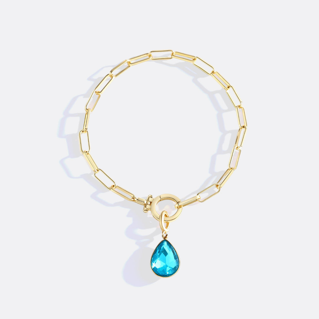 Mint Paperclip Bracelet & Teardrop Birthstone Charm