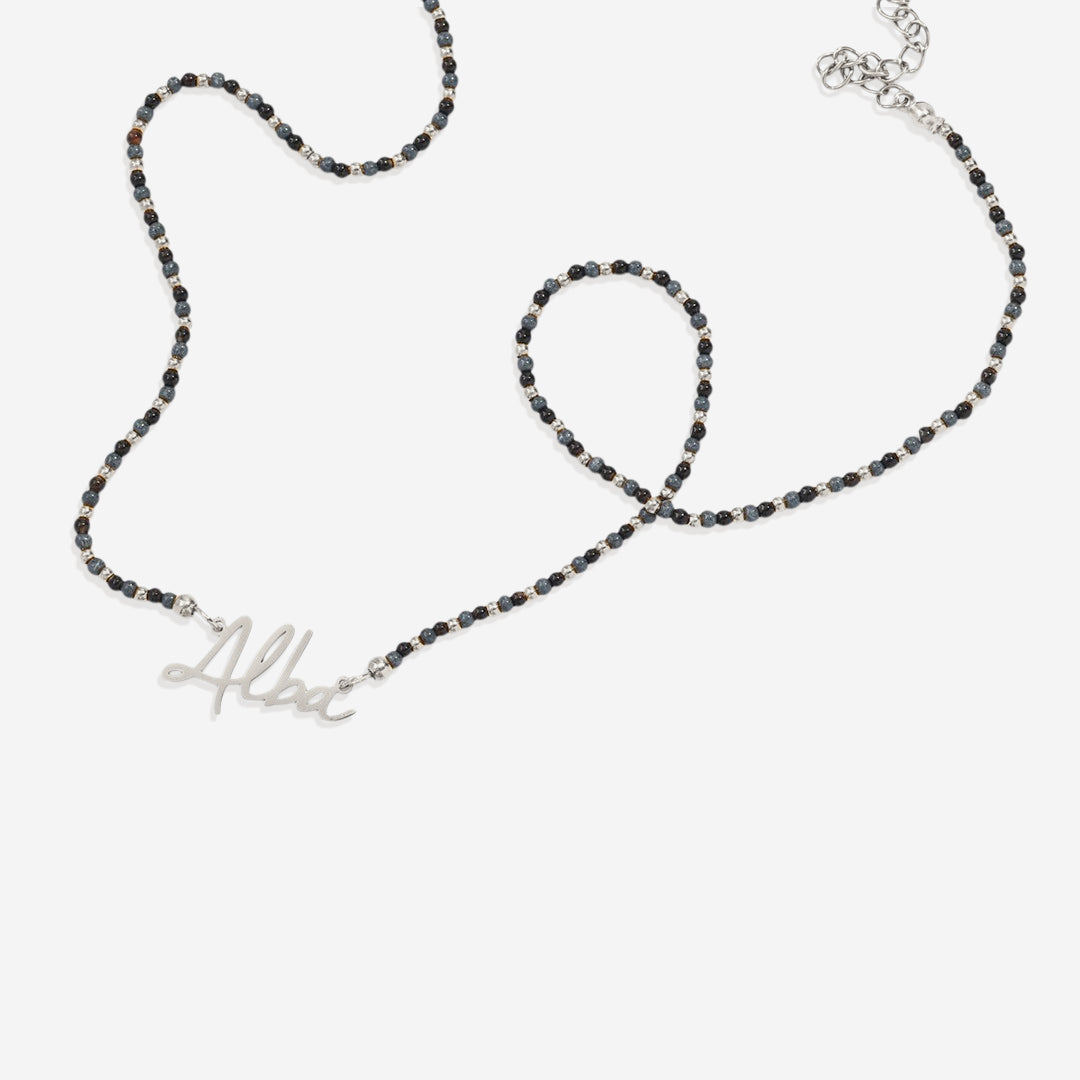 Onyx Beaded Fairy Name Necklace