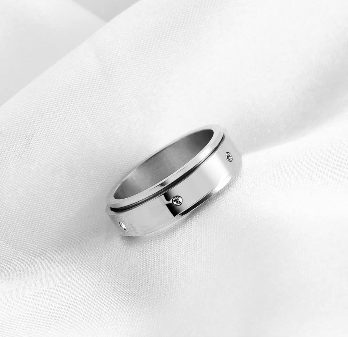 Silver Celestial Engraved Anxiety Ring