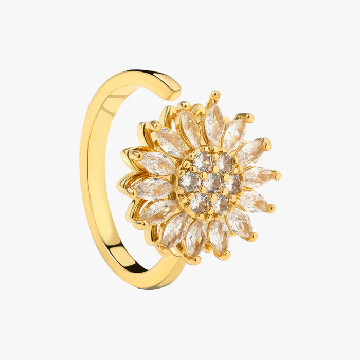 Large Sunflower Gold Plated Fidget Spinner Ring