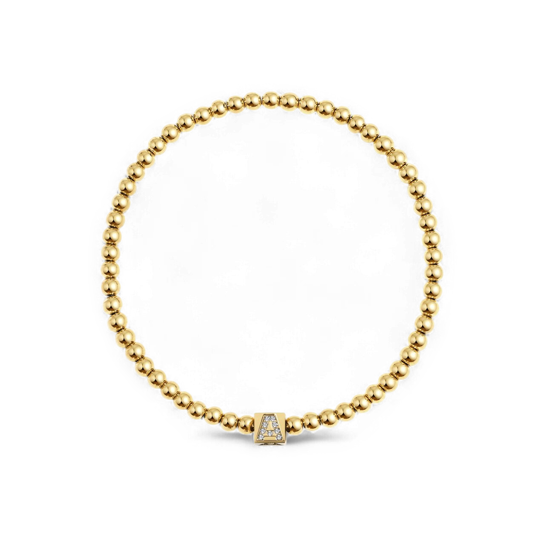 Gold Beaded Block Initial Bracelet