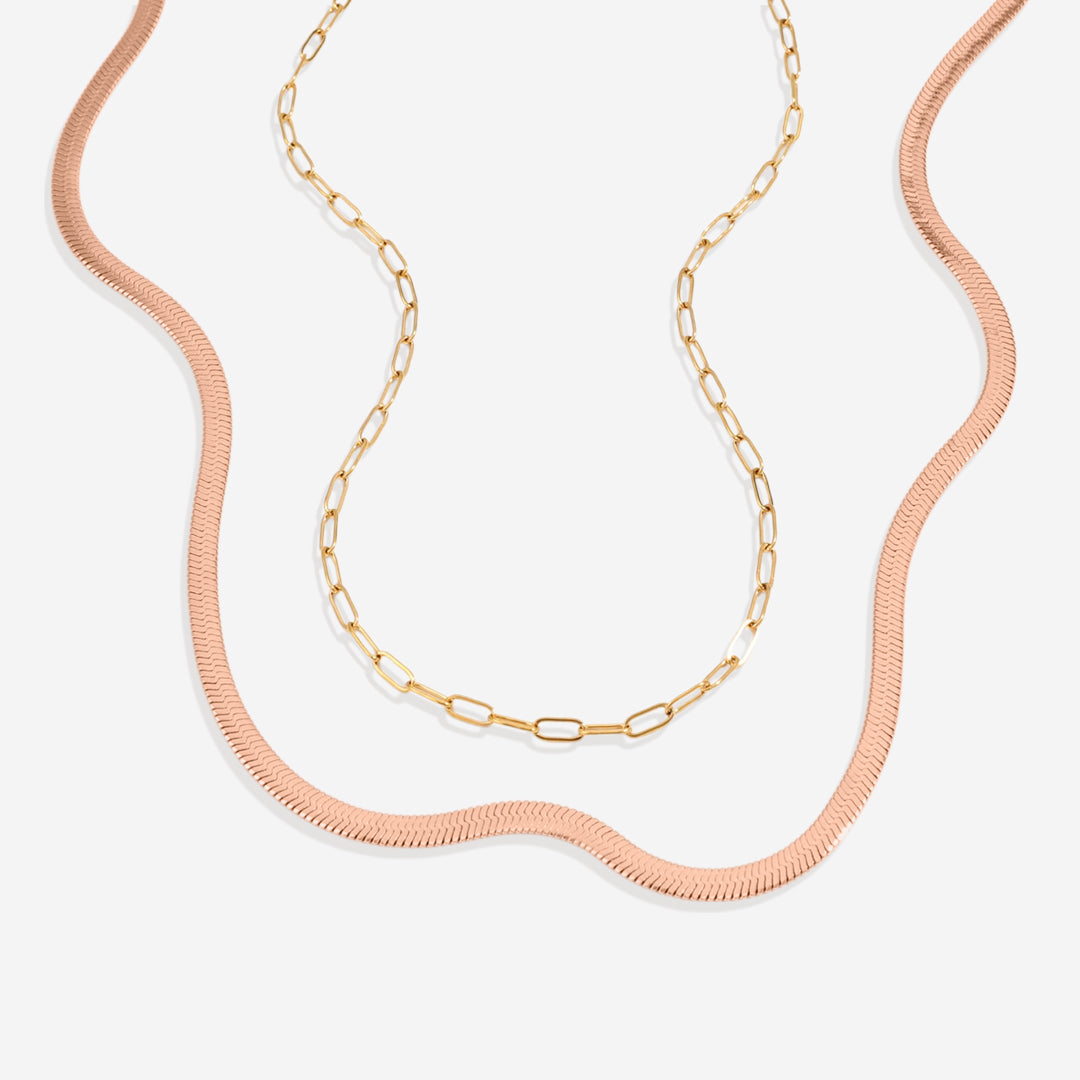 Herringbone & Paperclip Chain Set
