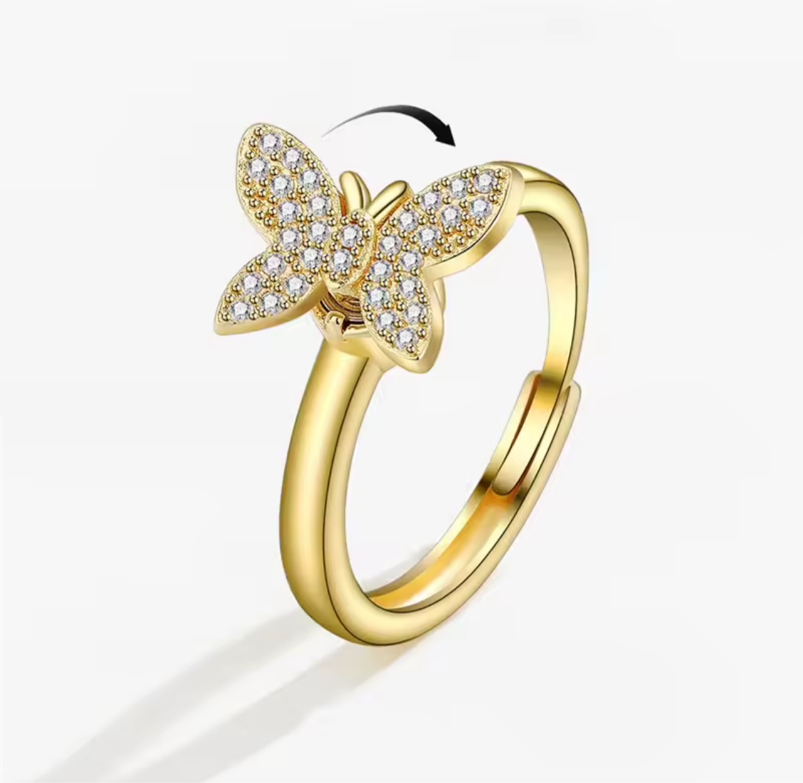 Crystal Gold Butterfly Fidget Ring
