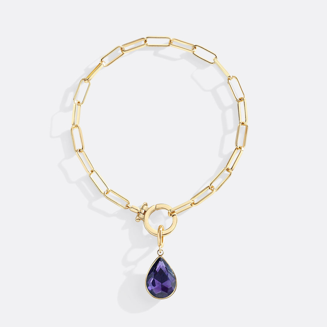 Mint Paperclip Bracelet & Teardrop Birthstone Charm