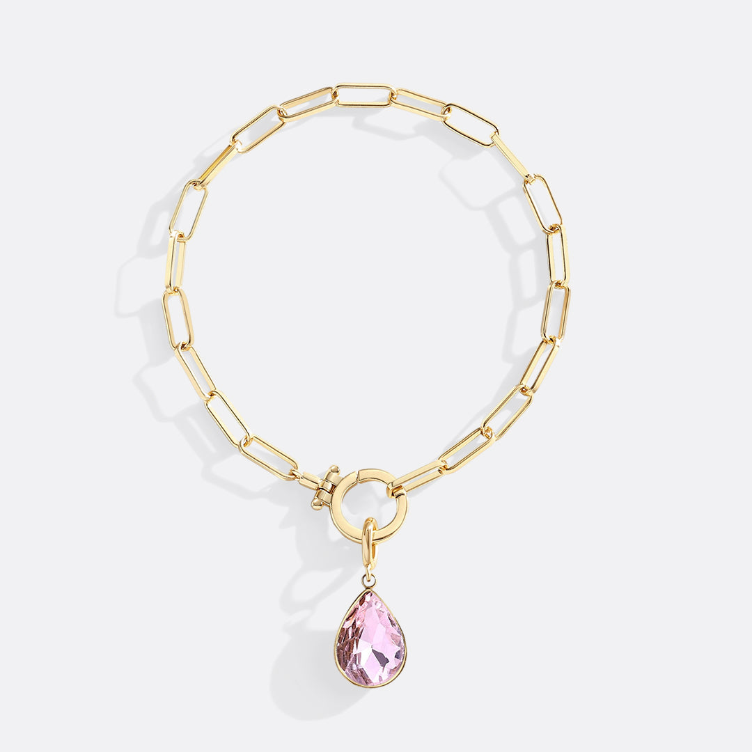 Mint Paperclip Bracelet & Teardrop Birthstone Charm