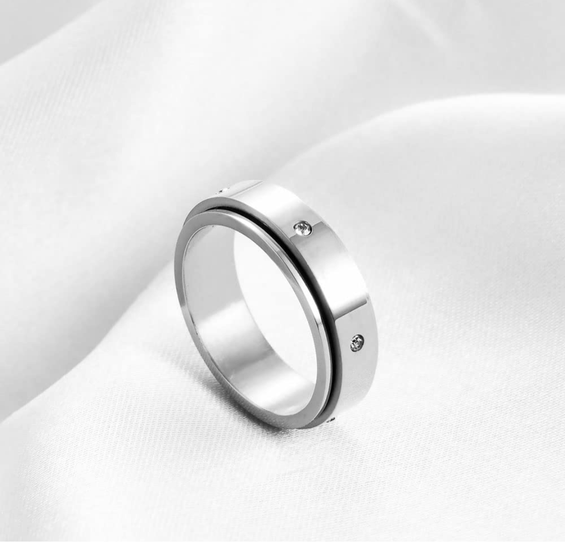 Silver Celestial Engraved Anxiety Ring