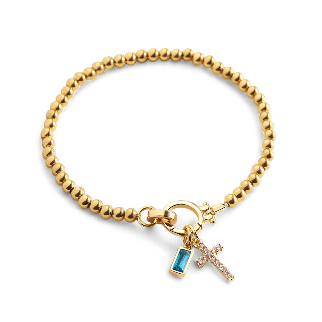 Cross Charm Birthstone Bracelet