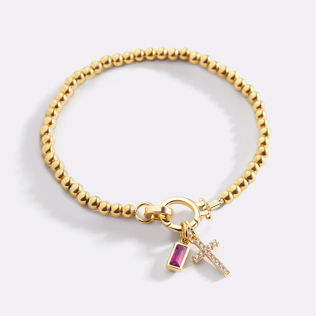 Cross Charm Birthstone Bracelet