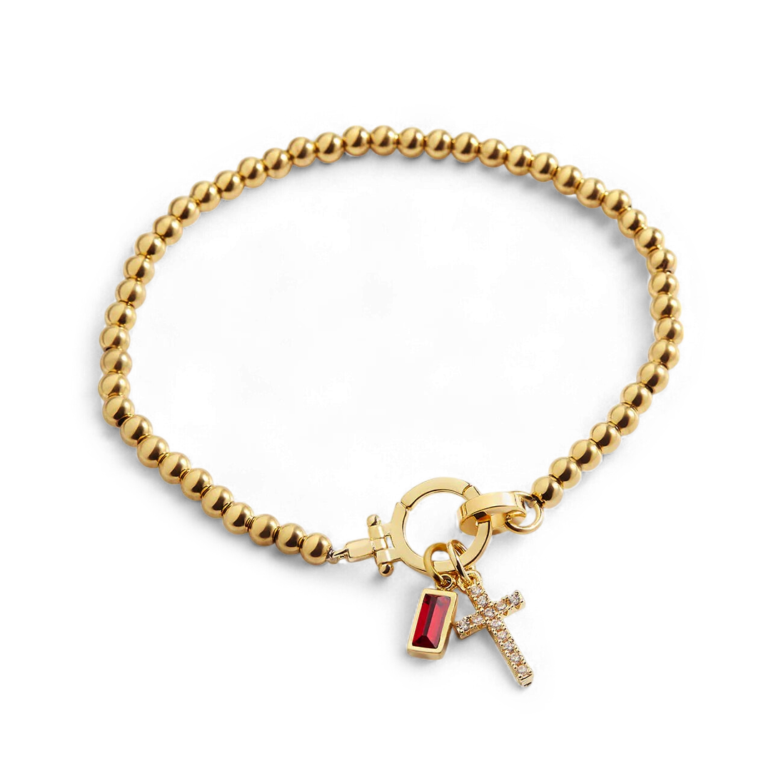 Cross Charm Birthstone Bracelet
