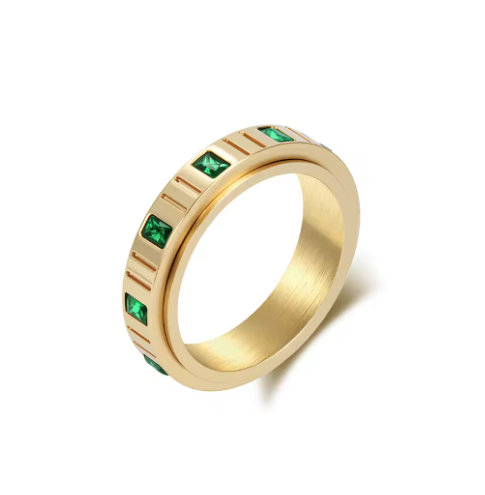 Gold Emerald Crystal Anxiety Ring