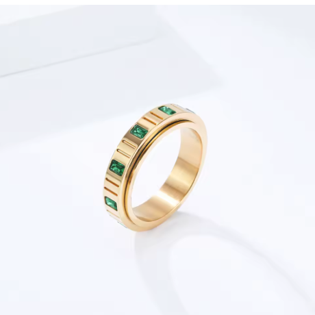 Gold Emerald Crystal Anxiety Ring