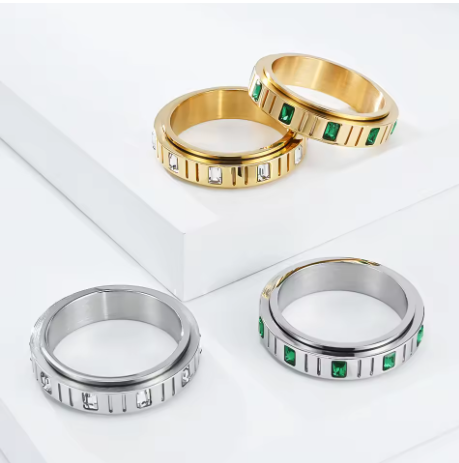 Silver White Crystal Anxiety Ring