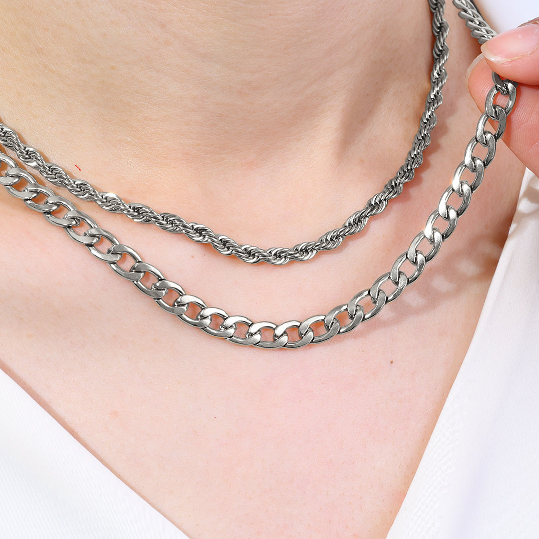 Rope & Cuban Layered Necklace Duo