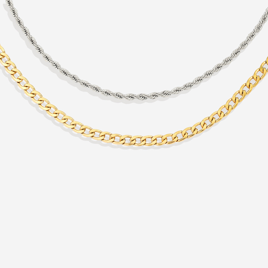 Rope & Cuban Layered Necklace Duo