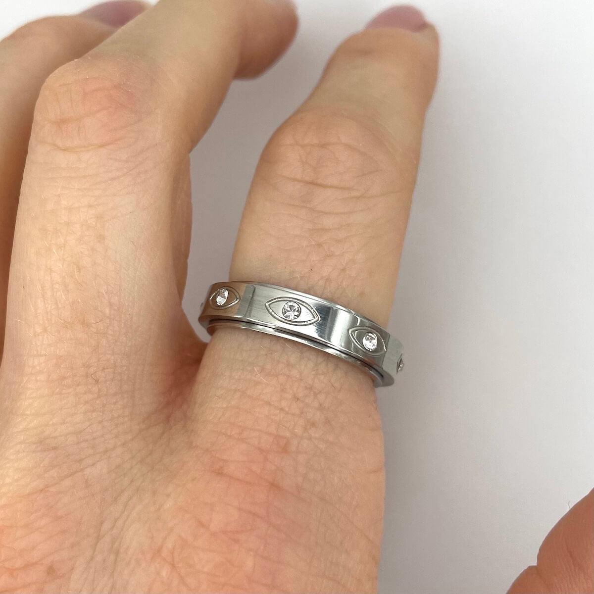 Silver Evil Eye Anxiety Ring