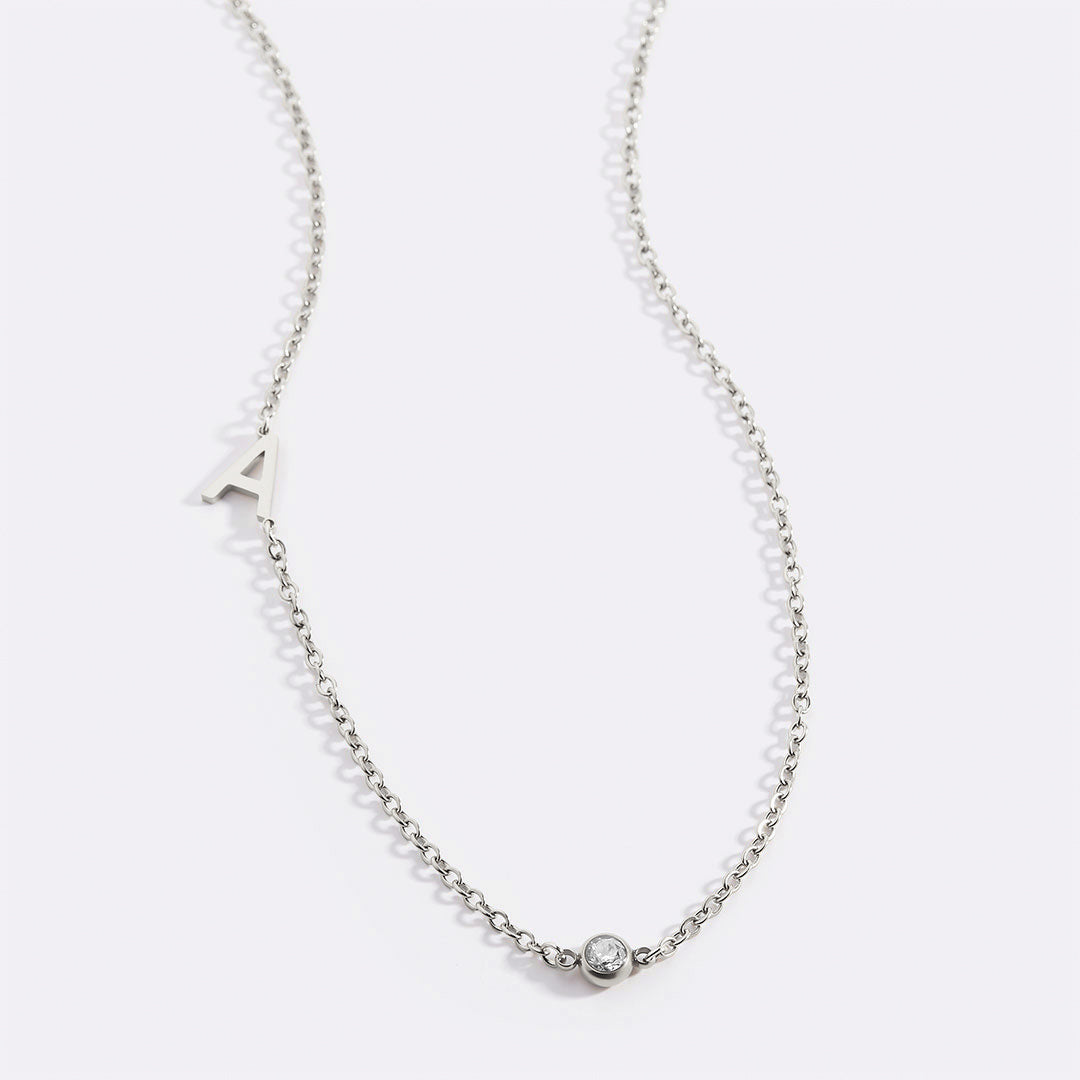 Initial Necklace with Birthstone Accent