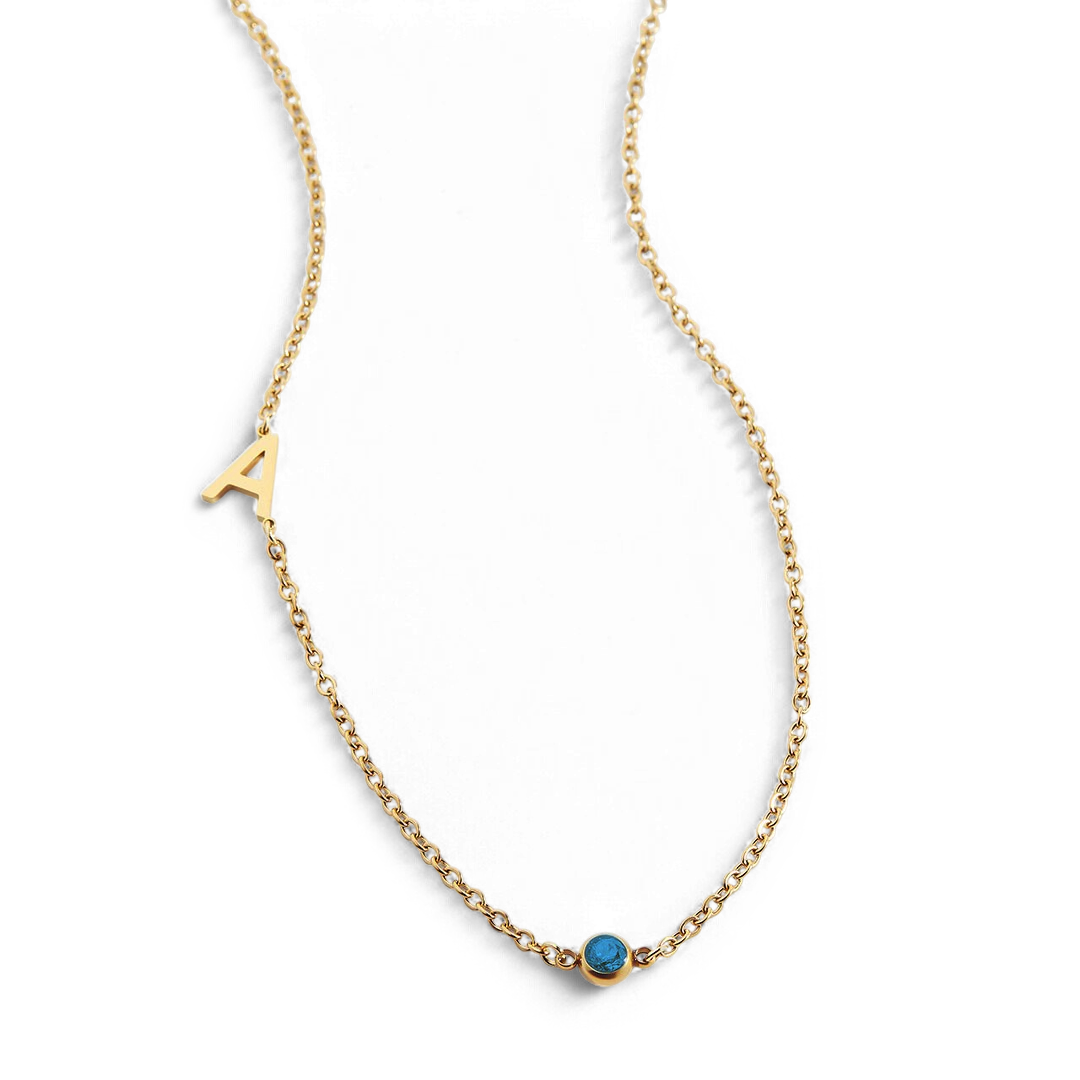 Initial Necklace with Birthstone Accent