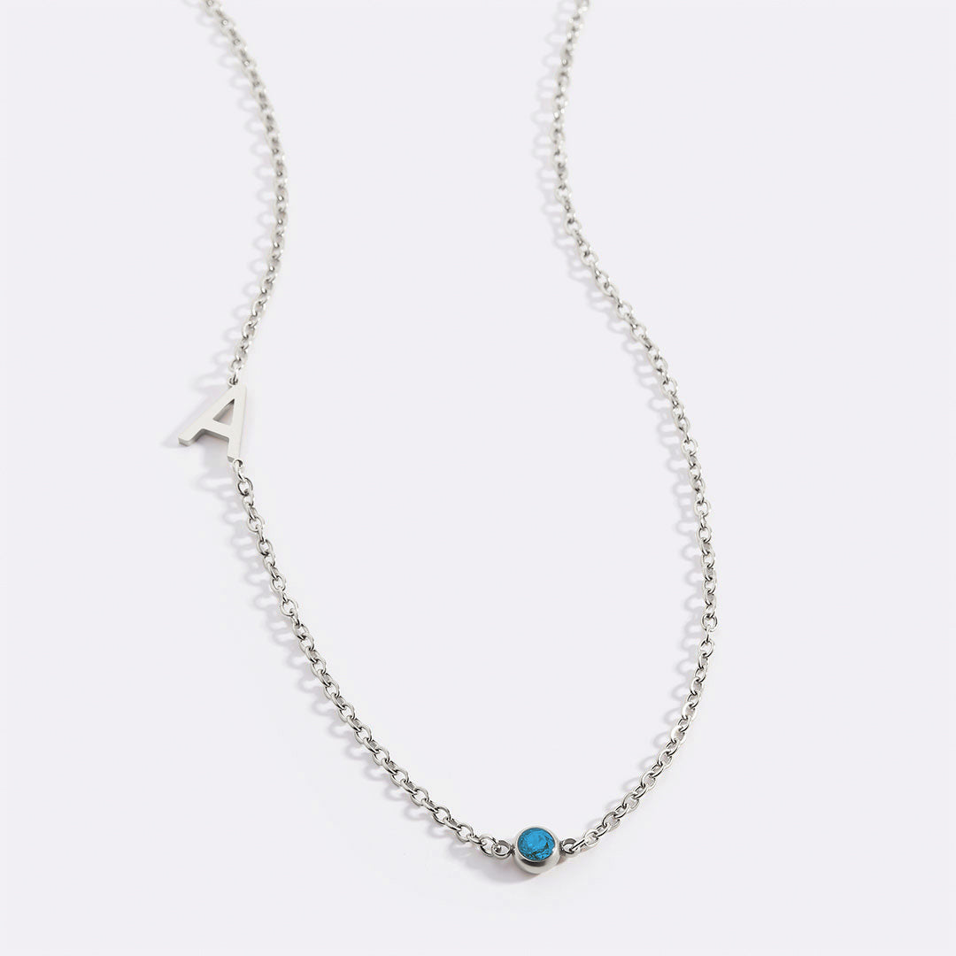 Initial Necklace with Birthstone Accent