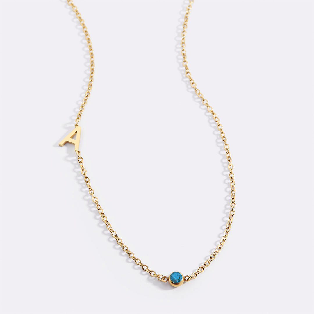 Initial Necklace with Birthstone Accent