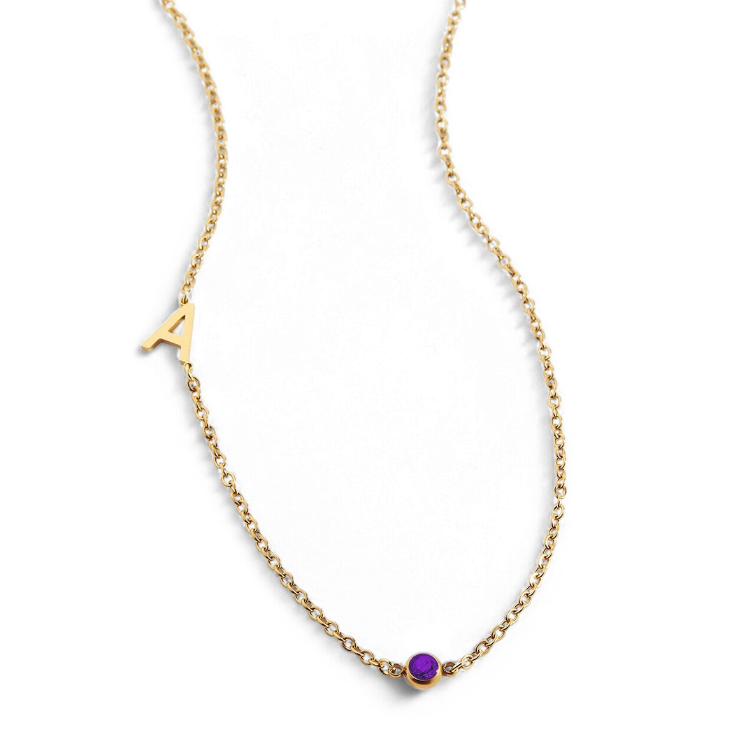 Initial Necklace with Birthstone Accent