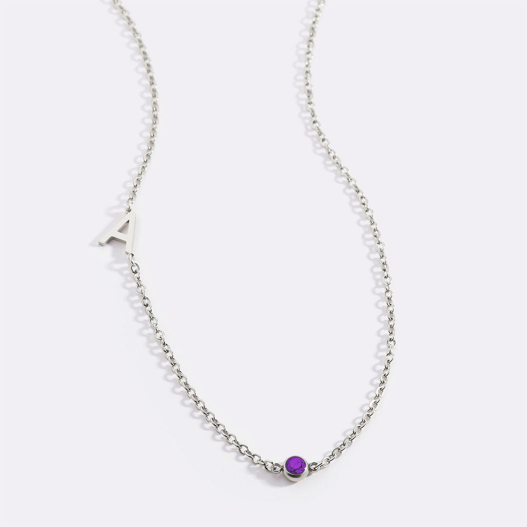 Initial Necklace with Birthstone Accent