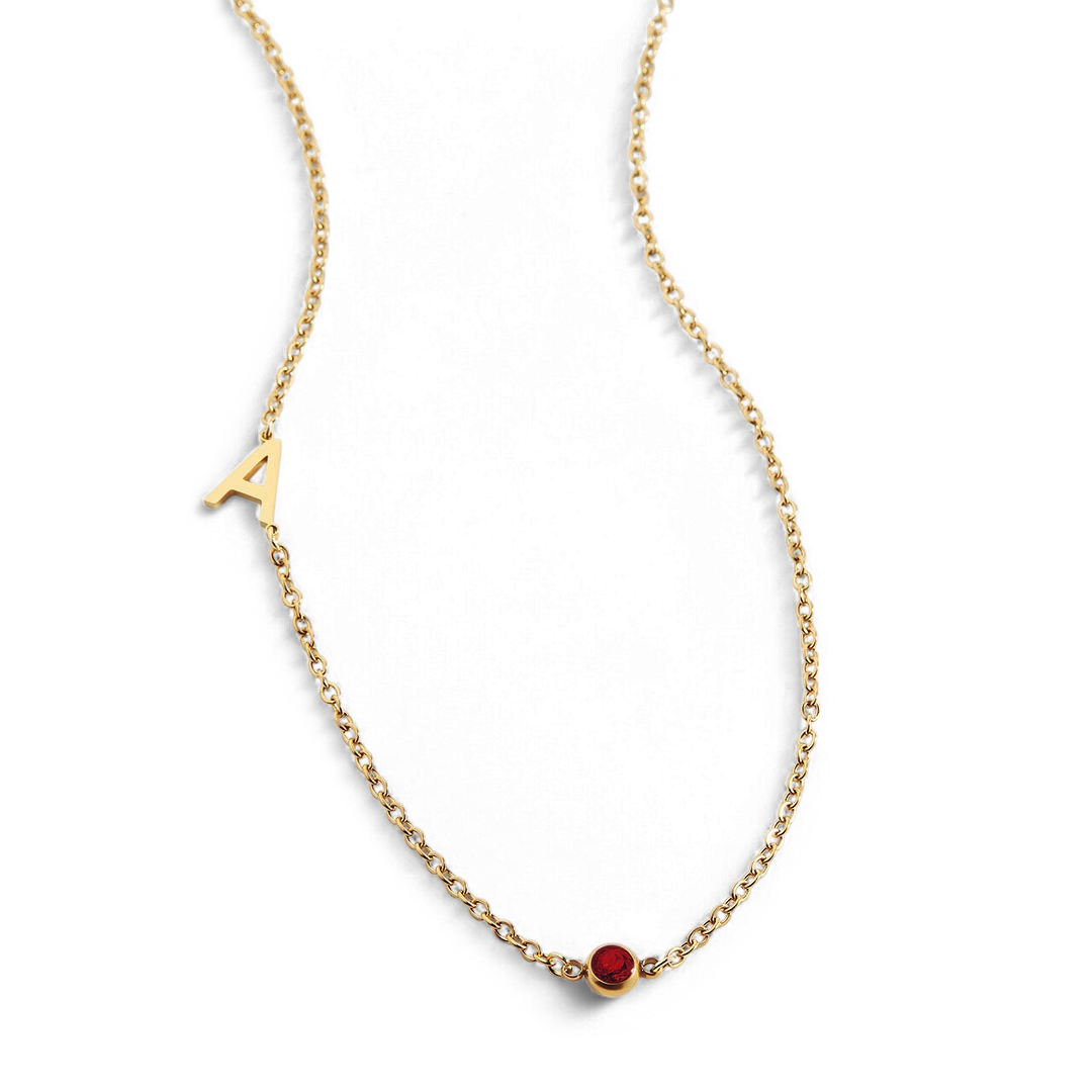 Initial Necklace with Birthstone Accent