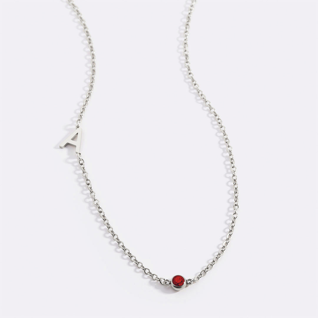 Initial Necklace with Birthstone Accent