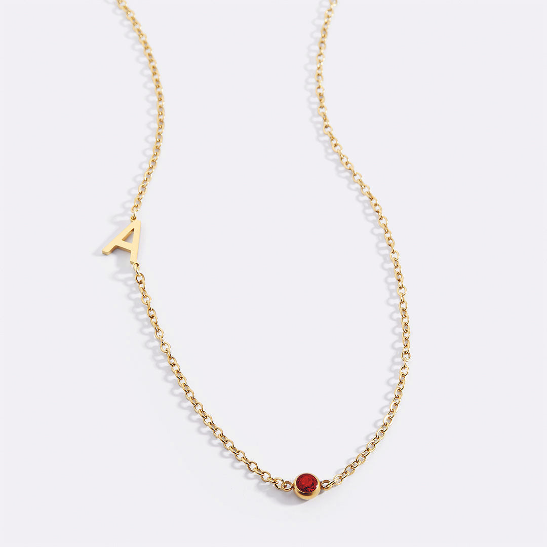 Initial Necklace with Birthstone Accent