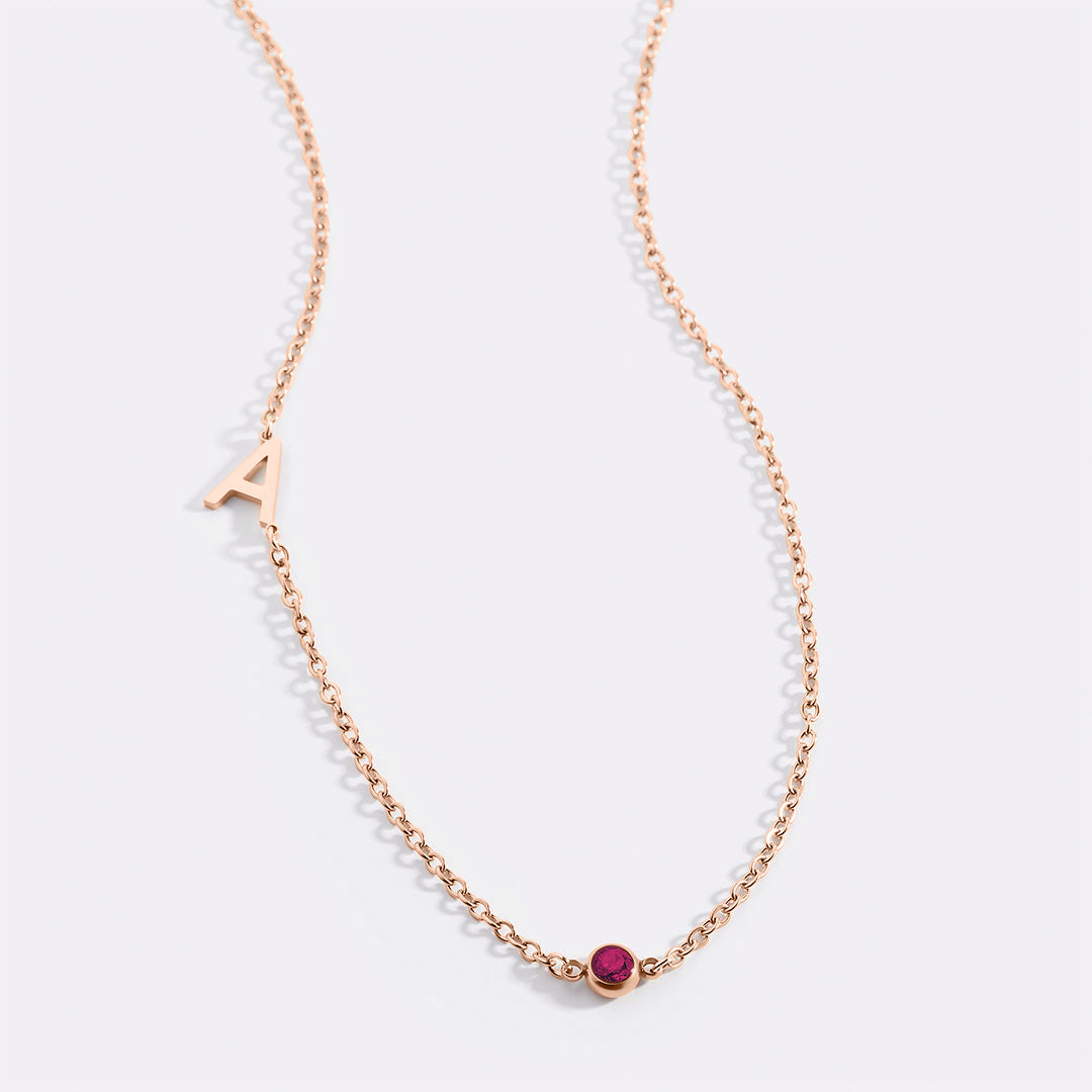 Initial Necklace with Birthstone Accent