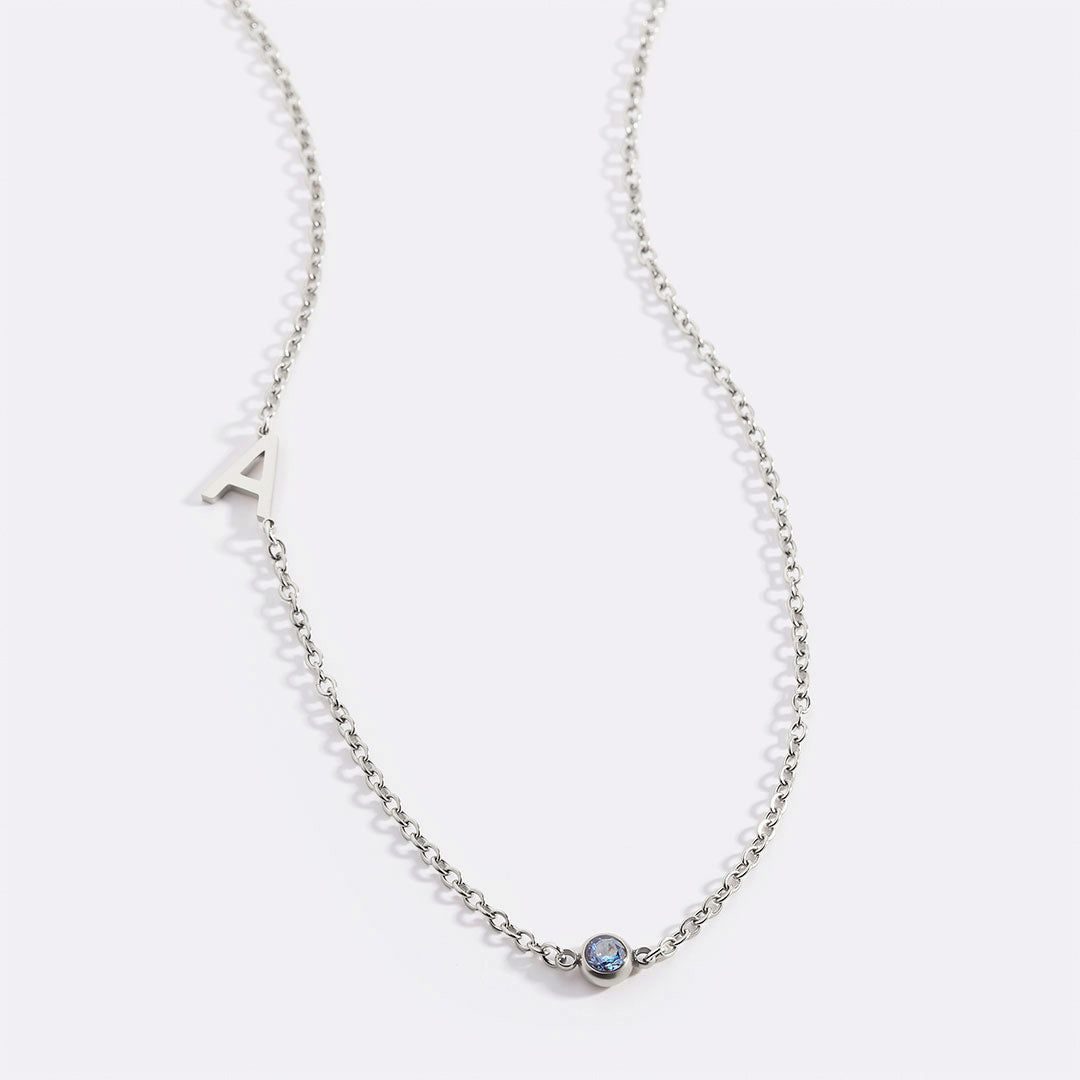 Initial Necklace with Birthstone Accent