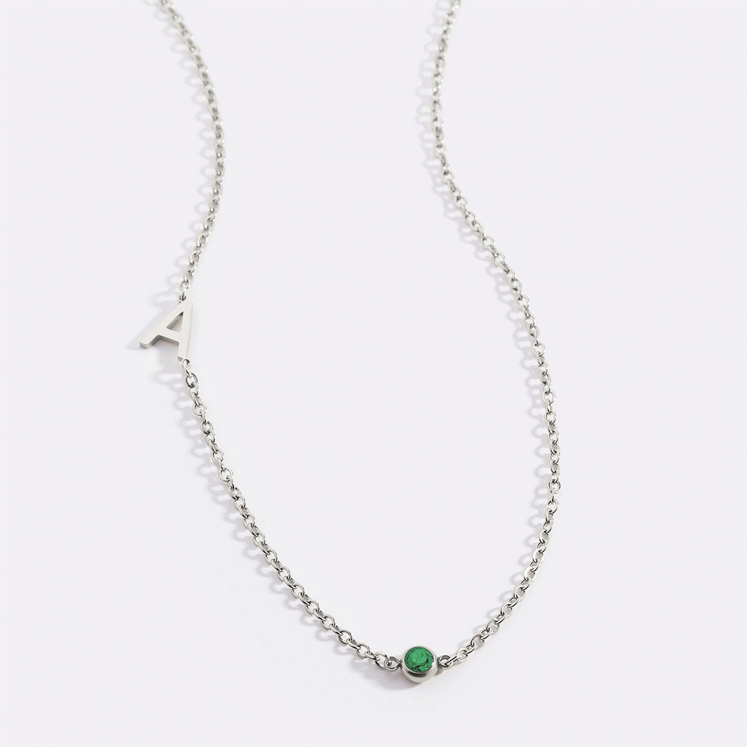Initial Necklace with Birthstone Accent