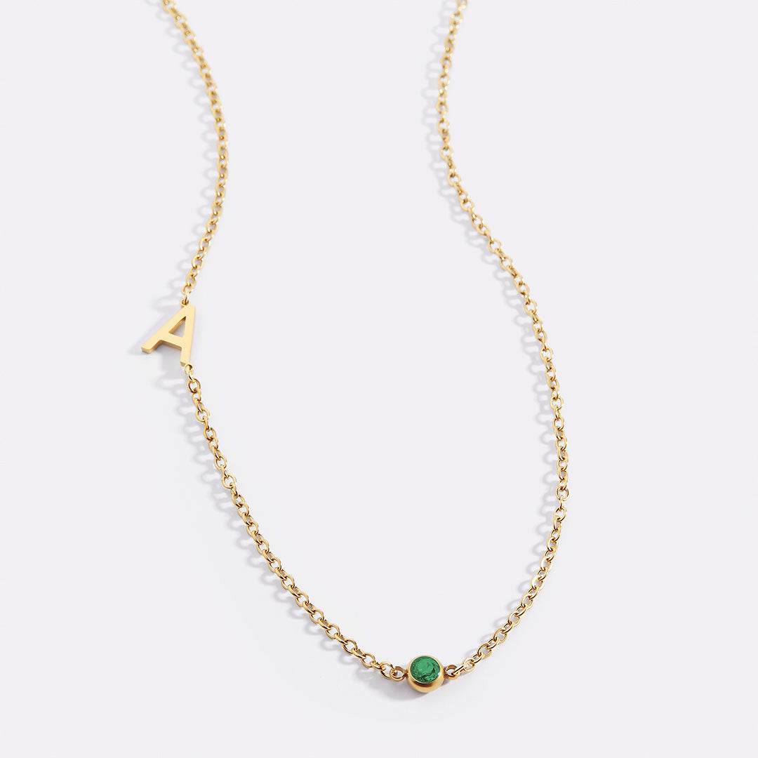 Initial Necklace with Birthstone Accent