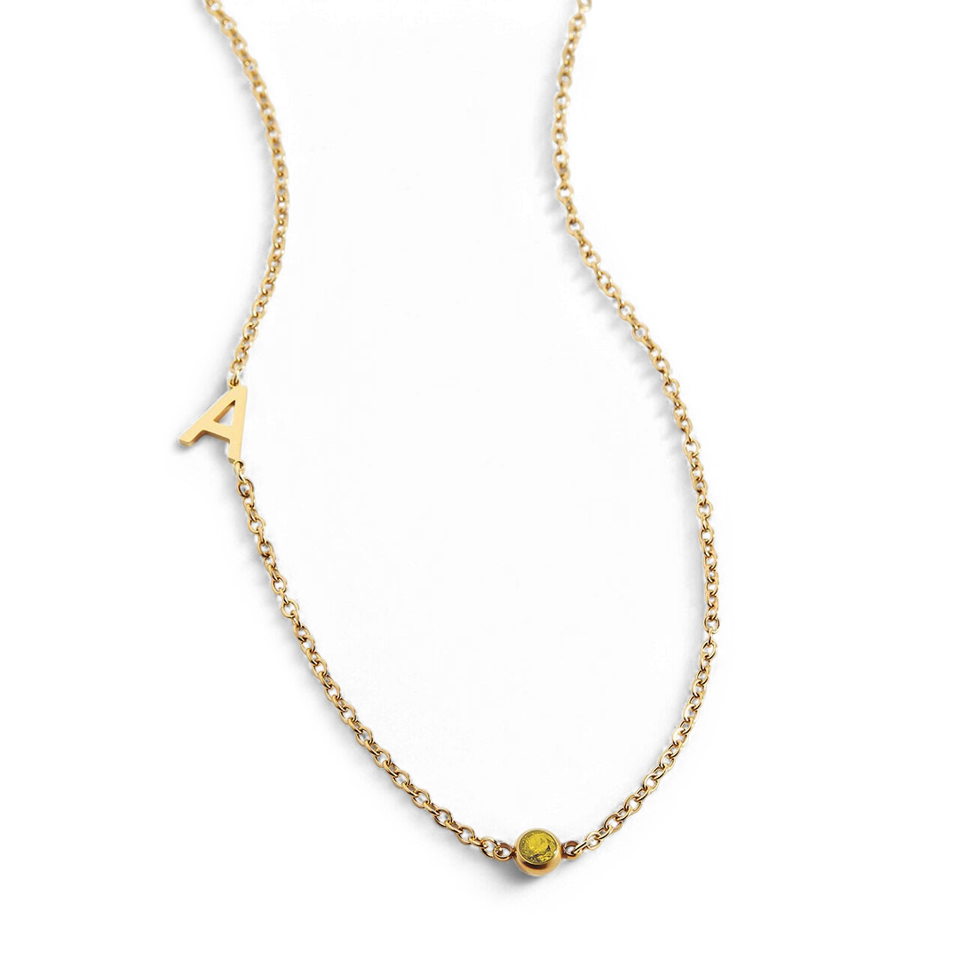 Initial Necklace with Birthstone Accent
