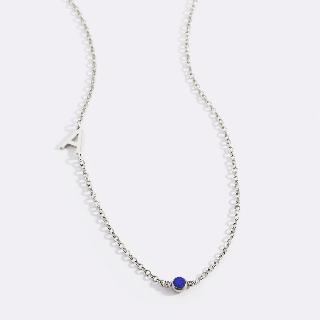 Initial Necklace with Birthstone Accent