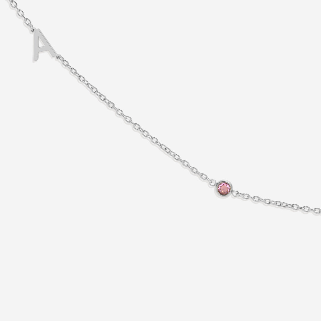 Initial Necklace with Birthstone Accent