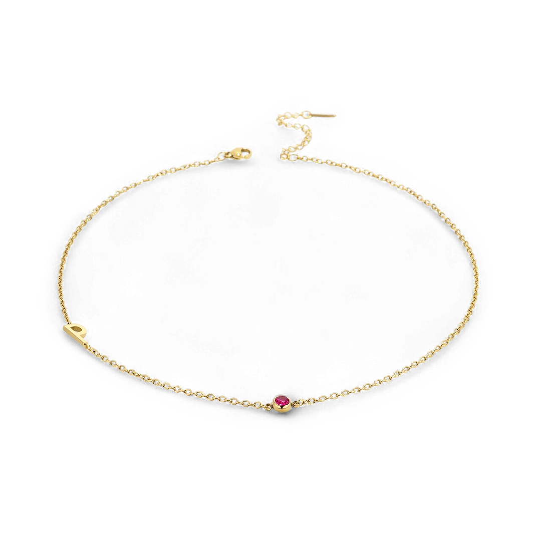 Initial Necklace with Birthstone Accent