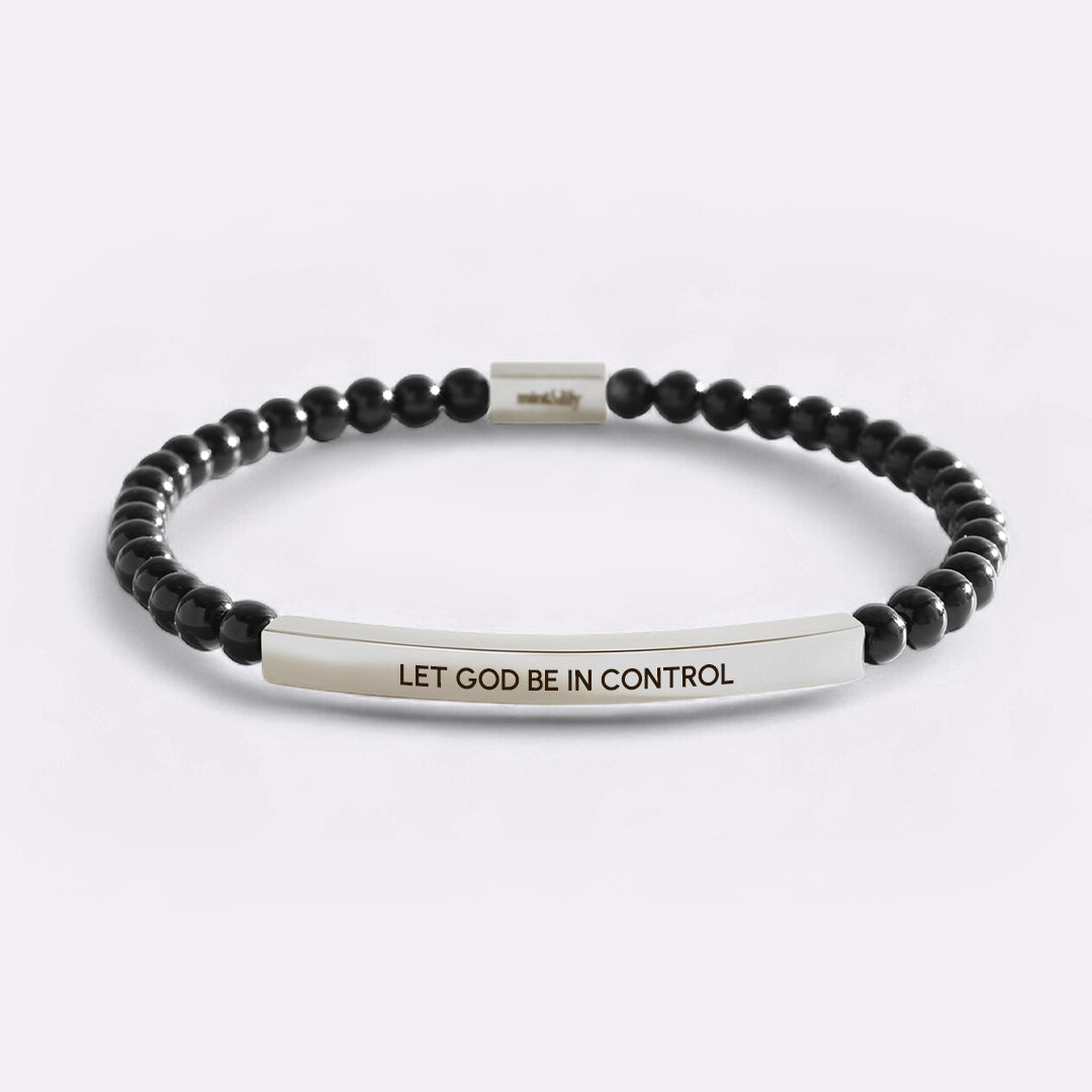 Let God Be In Control Silver Beaded Inspire Bracelet