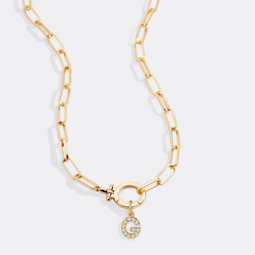 Mint Paperclip Necklace with Pave Initial Charm