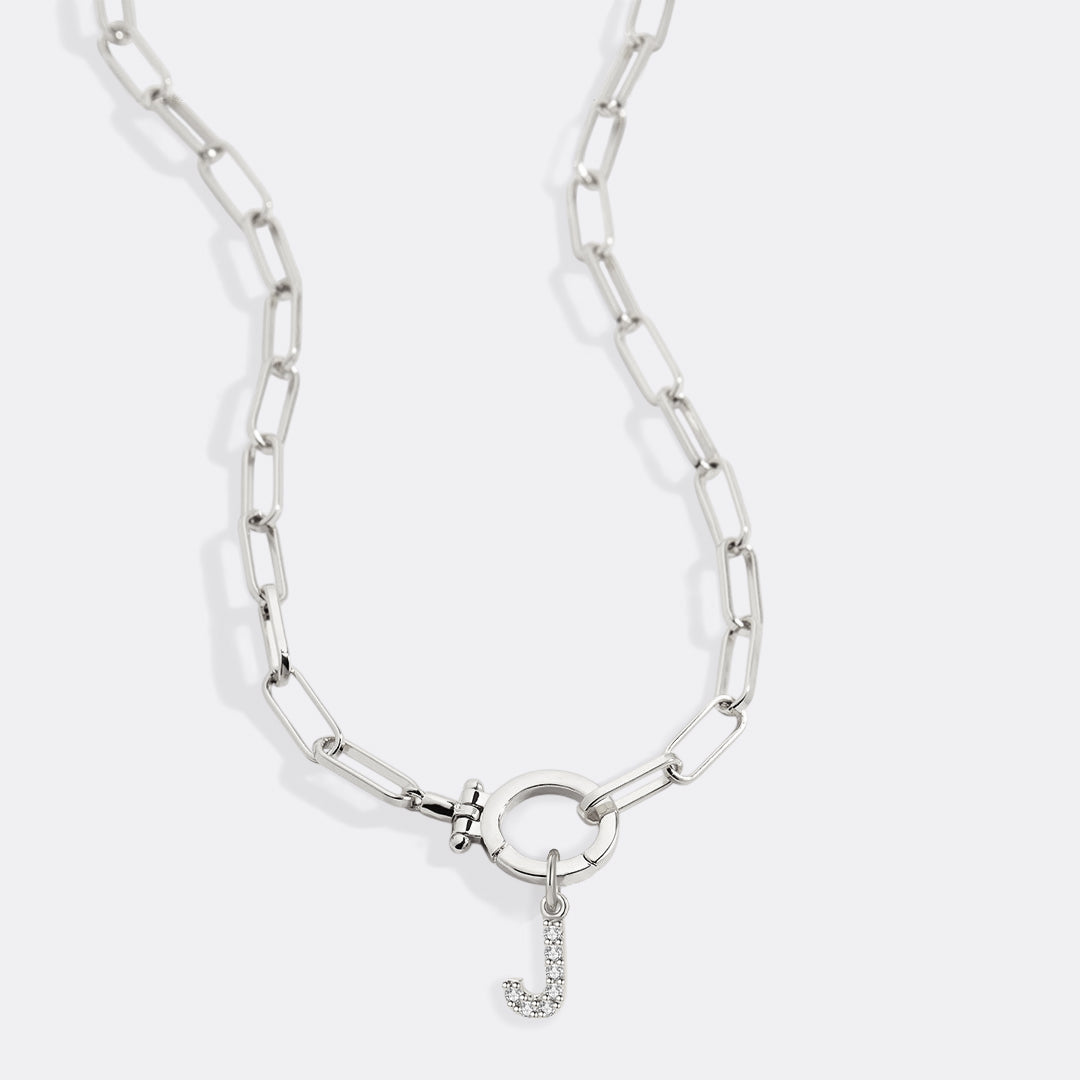 Mint Paperclip Necklace with Pave Initial Charm