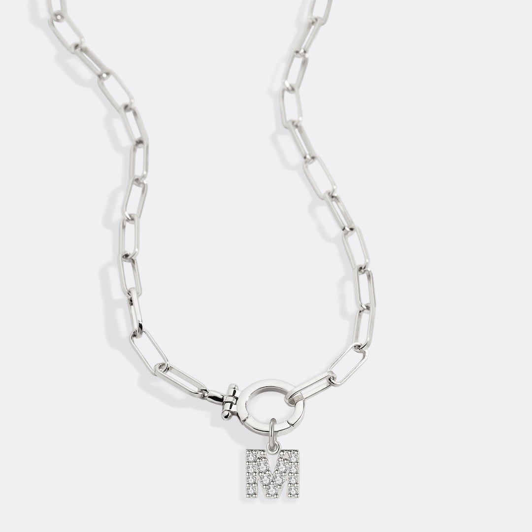 Mint Paperclip Necklace with Pave Initial Charm