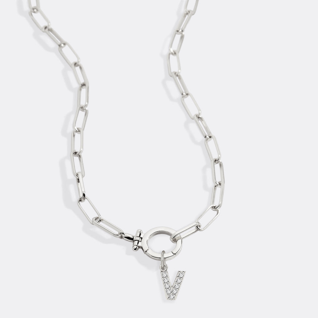 Mint Paperclip Necklace with Pave Initial Charm