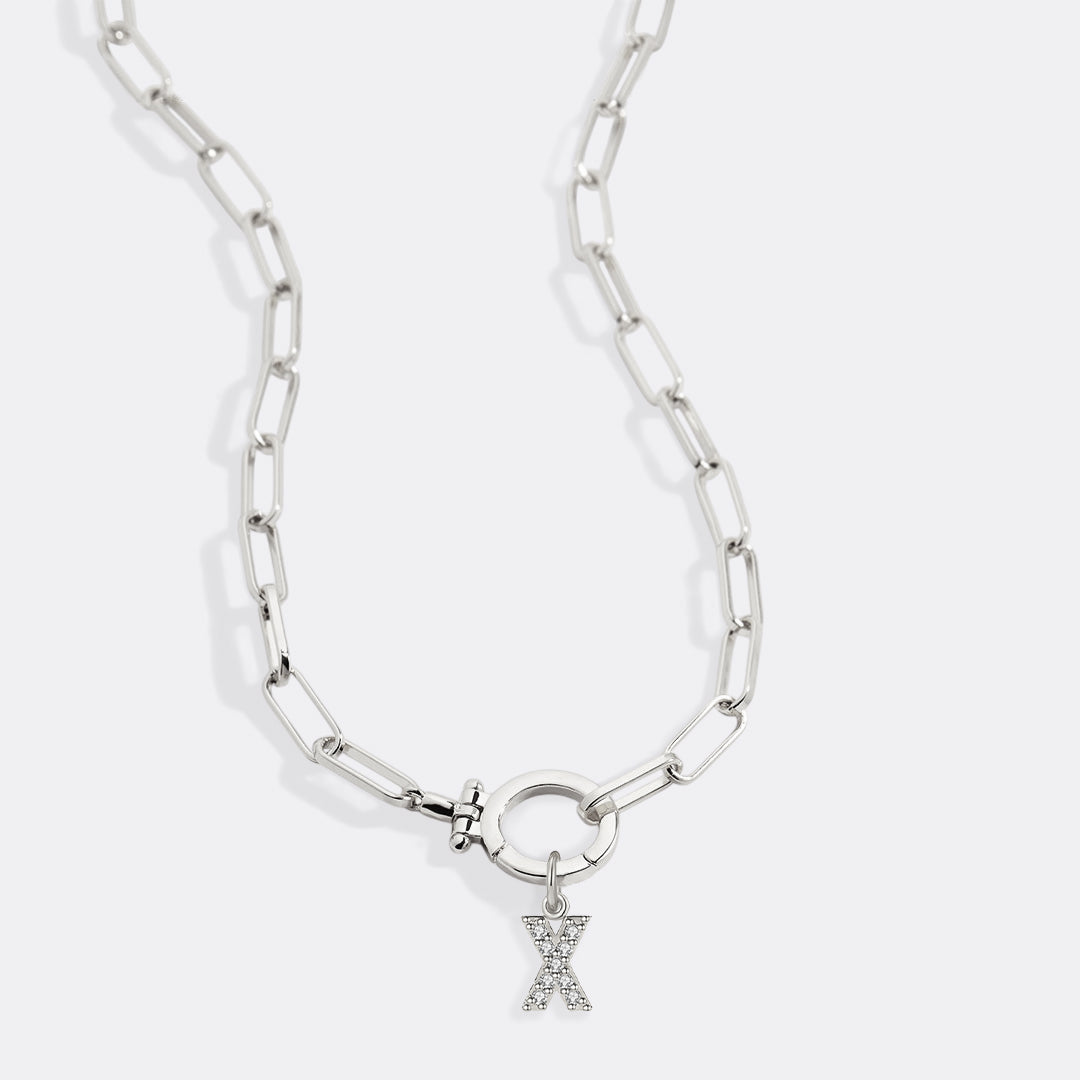 Mint Paperclip Necklace with Pave Initial Charm