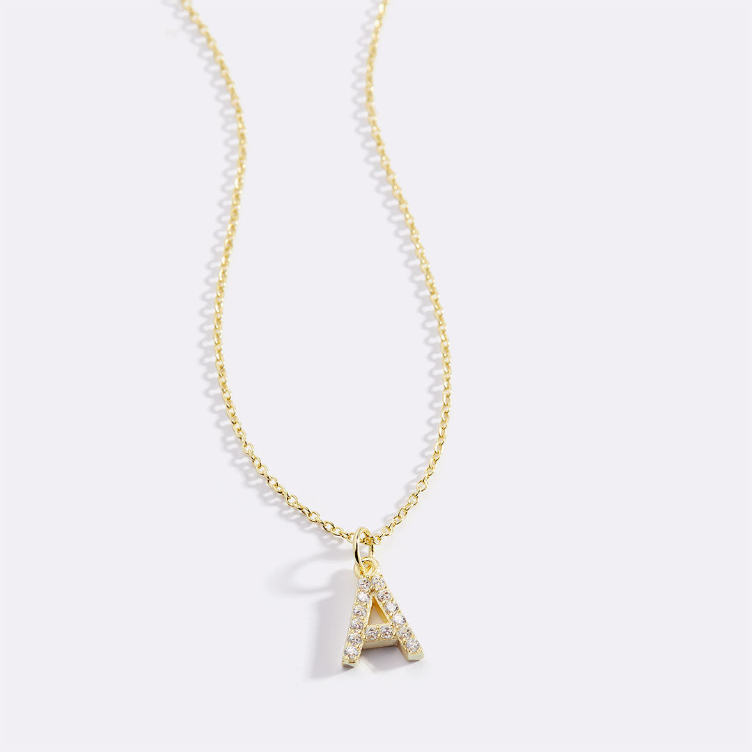 Gold Pavé Uppercase Initial Necklace